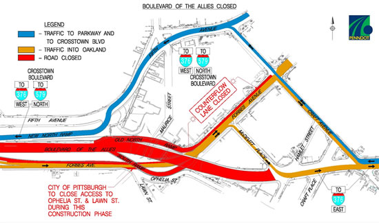 Click for a closer look at the Boulevard of the Allies Detour Information